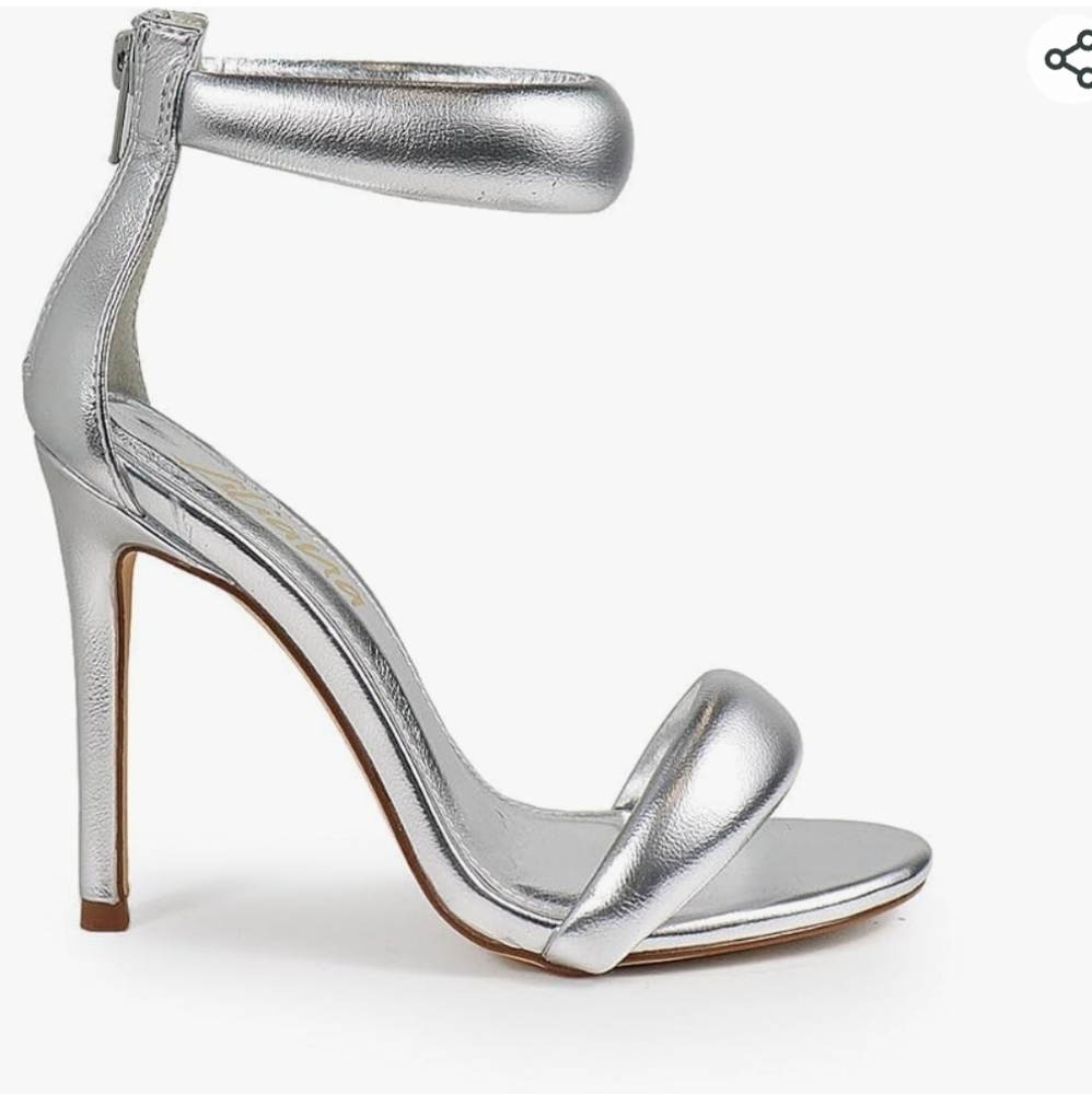 Metallic Silver Ankle-Strap High Heel Sandal